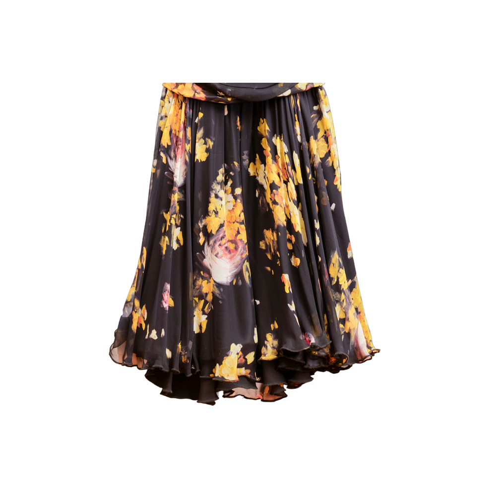 Dolce & Gabbana Black Yellow Floral Ruched Silk Chiffon Evening Gown (IT38/US 2) - Picture 5 of 12
